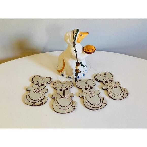 Vintage Miss Mouse Windchimes, Miss Mouse with Bonnet, Mouse with Pie Windchimes - Picture 2 of 10
